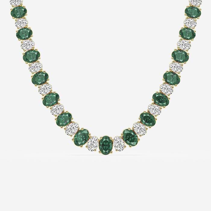 Oval Cut Created Emerald Graduated Fashion Necklace